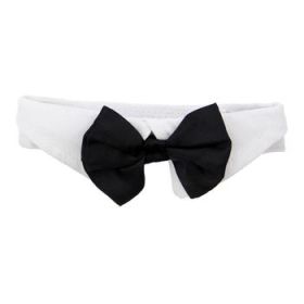 White Collar with Black Satin Bow Tie (Color: Black Satin, size: X-Small)