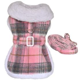 Sherpa-Lined Dog Harness Coat - Pink & White Plaid (Option: X-Small)